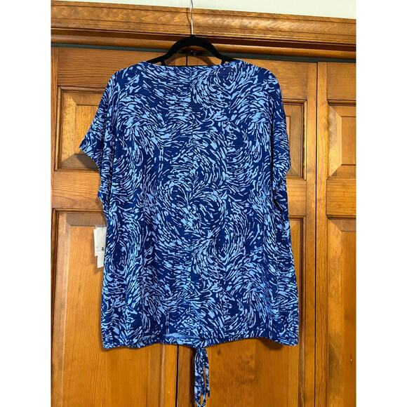 NWT Liz Claiborne Women's Drawstring Tee Blouse Short Sleeve Winter Blue Size XL - Picture 8 of 8